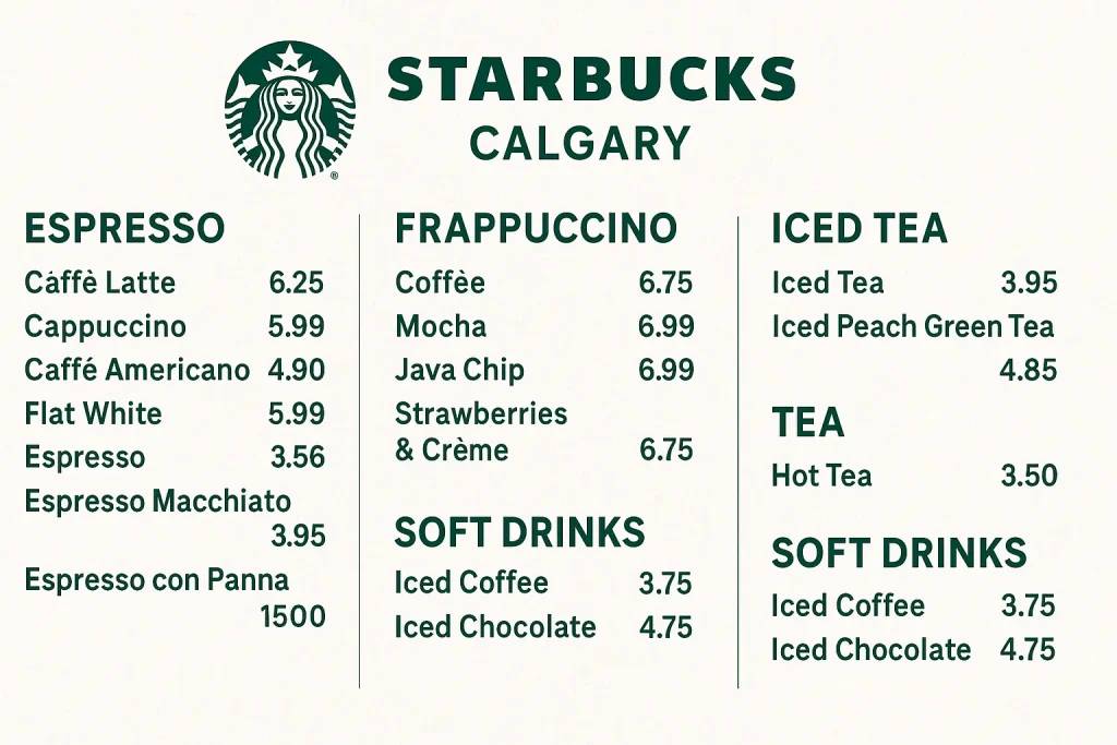 Starbucks Menu prices calgary