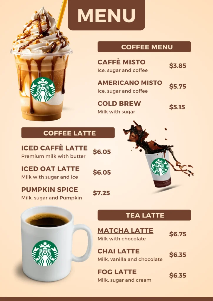 Starbucks coffee menu